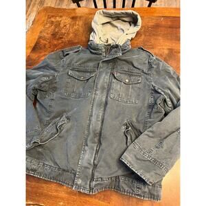 Levi’s Men’s Blue Grey Denim Sherpa Lined Jacket Removable Hood Large Vintage